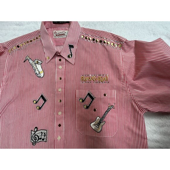Vintage Mardel Striped Button-Up Shirt Large Musical Embroidery Handcrafted New - Picture 8 of 11